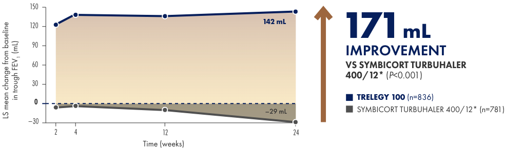 Co-primary endpoint: change from baseline in trough FEV at Week 24